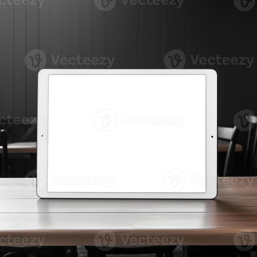 High quality photo of big tablet with blank screen on the table, perfect to create mockup preview