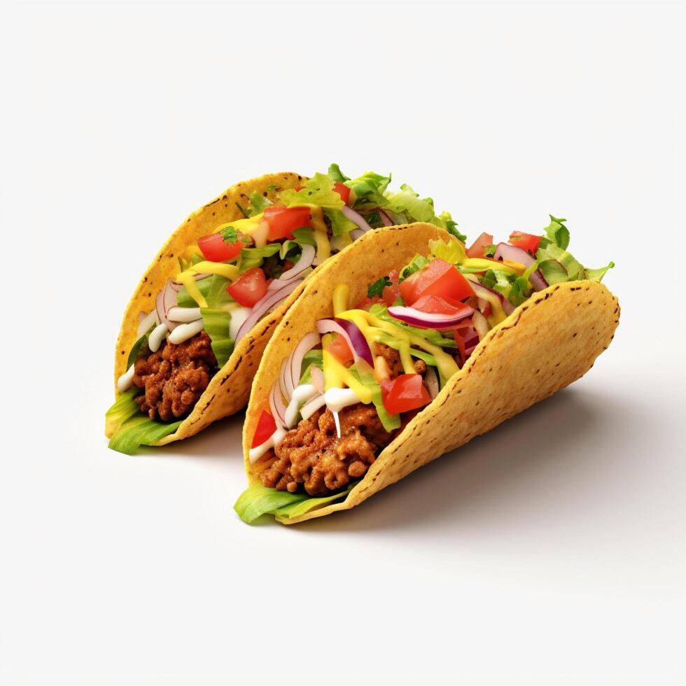 3D design of delicious tacos in white background photo