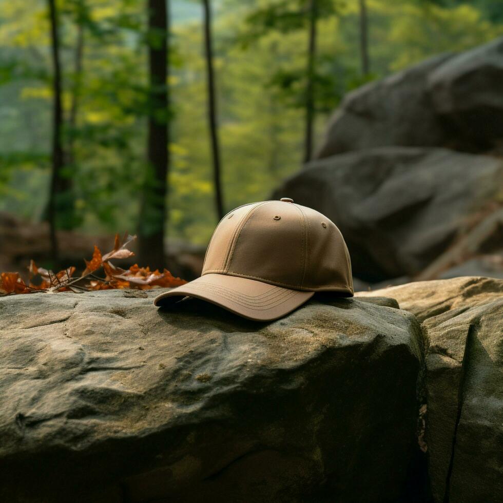 AI Generative Photo of blank light brown baseball hat, ultra realistic, 8K, suitable to create hat mockup or cap mockup