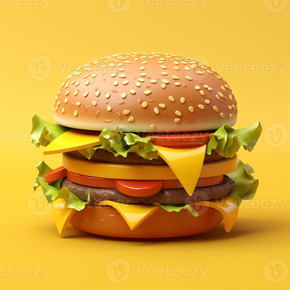 3D design of burger in yellow background photo