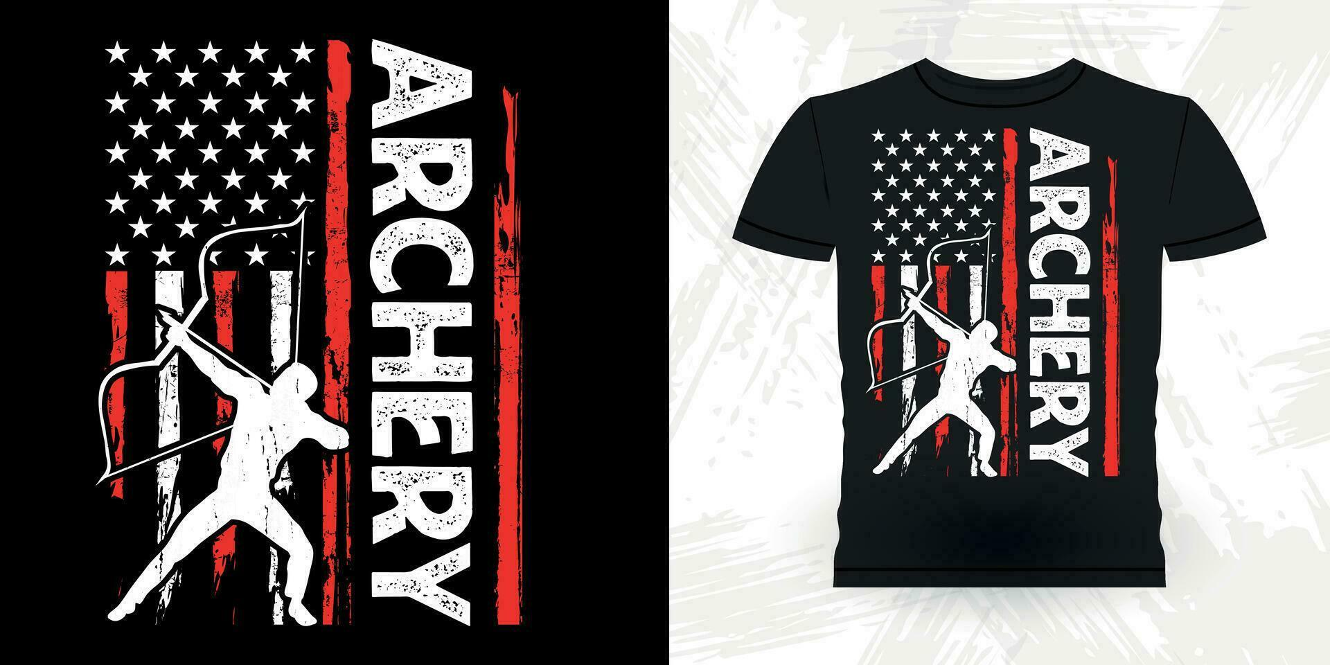 American Flag Funny Archer Hunting Lover Retro Vintage Archery T-shirt Design vector