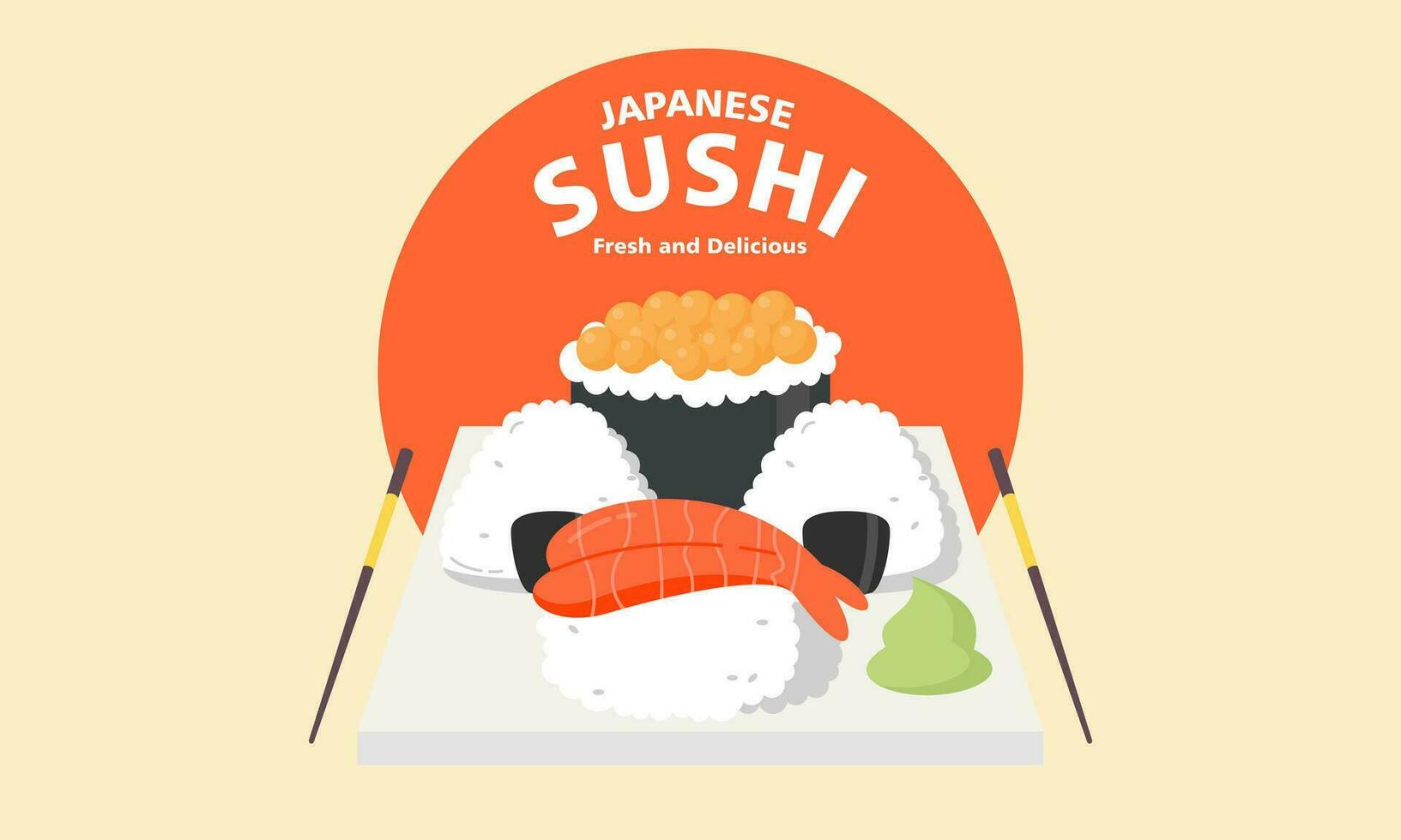 Clásico Sushi póster diseño con vector Sushi personaje