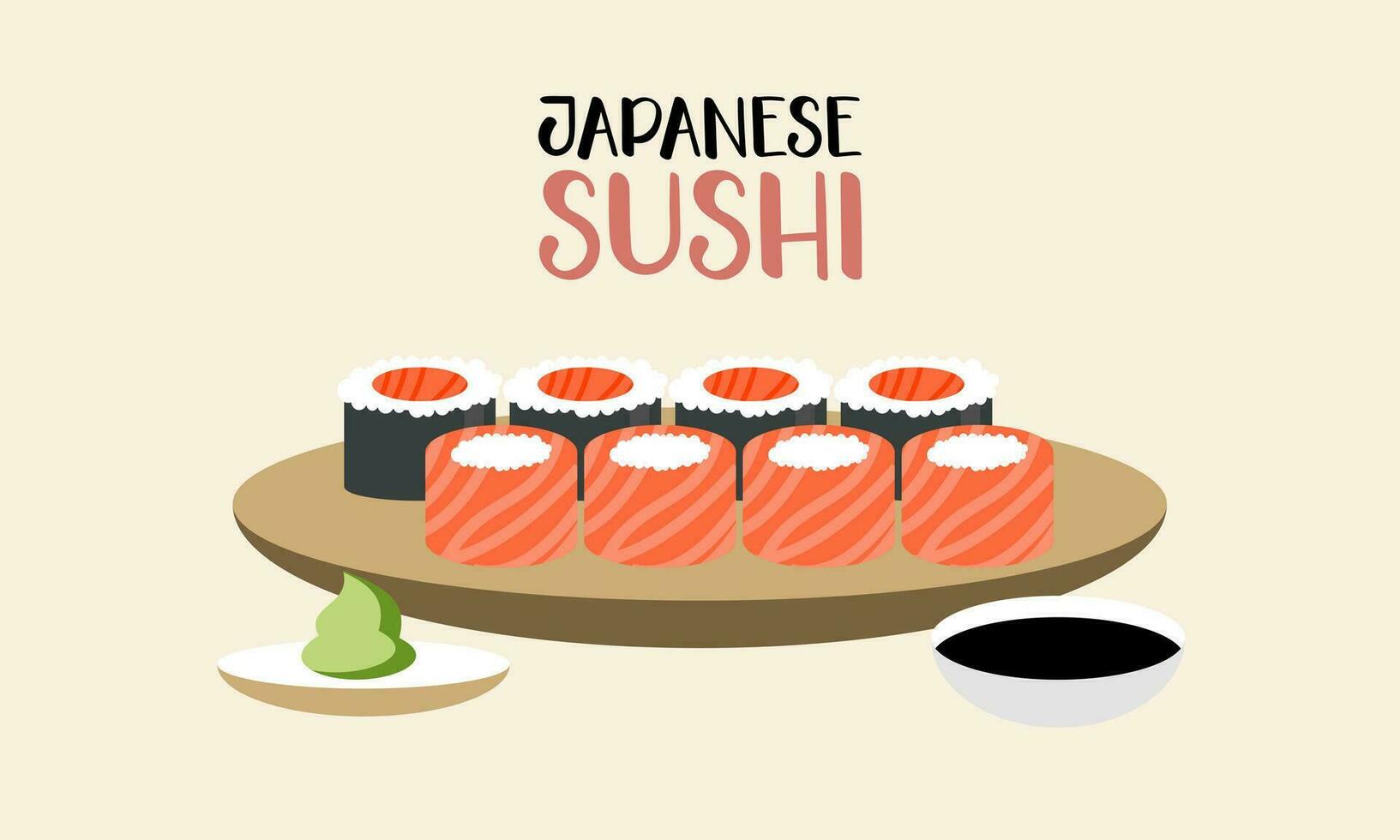 Vintage sushi poster design with vector sushi character