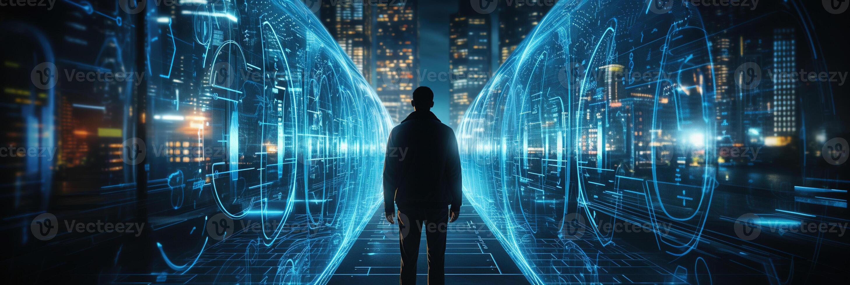Business and Data Protection, Biometric security identify, face recognition online. photo