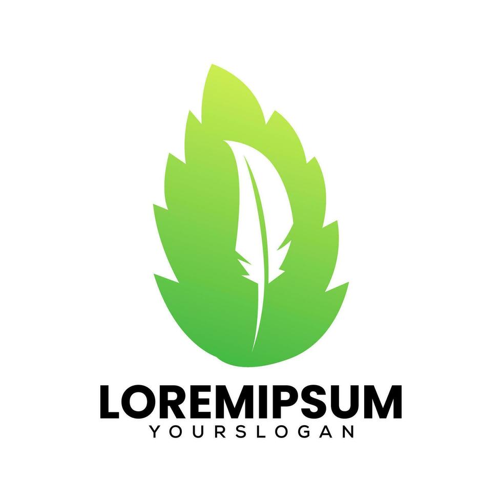 feather and leaf icon logo design vector
