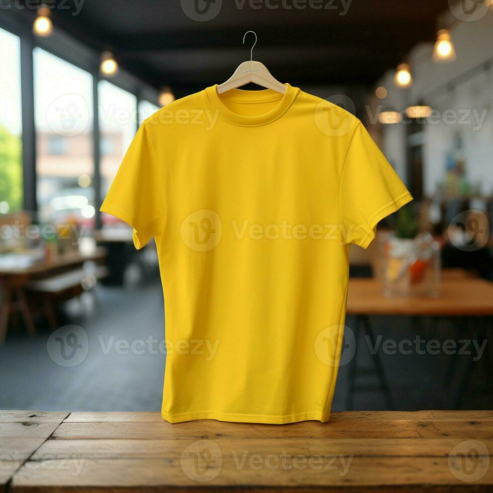 AI generative High quality blank t-shirt in yellow color, perfect to create mockup preview photo