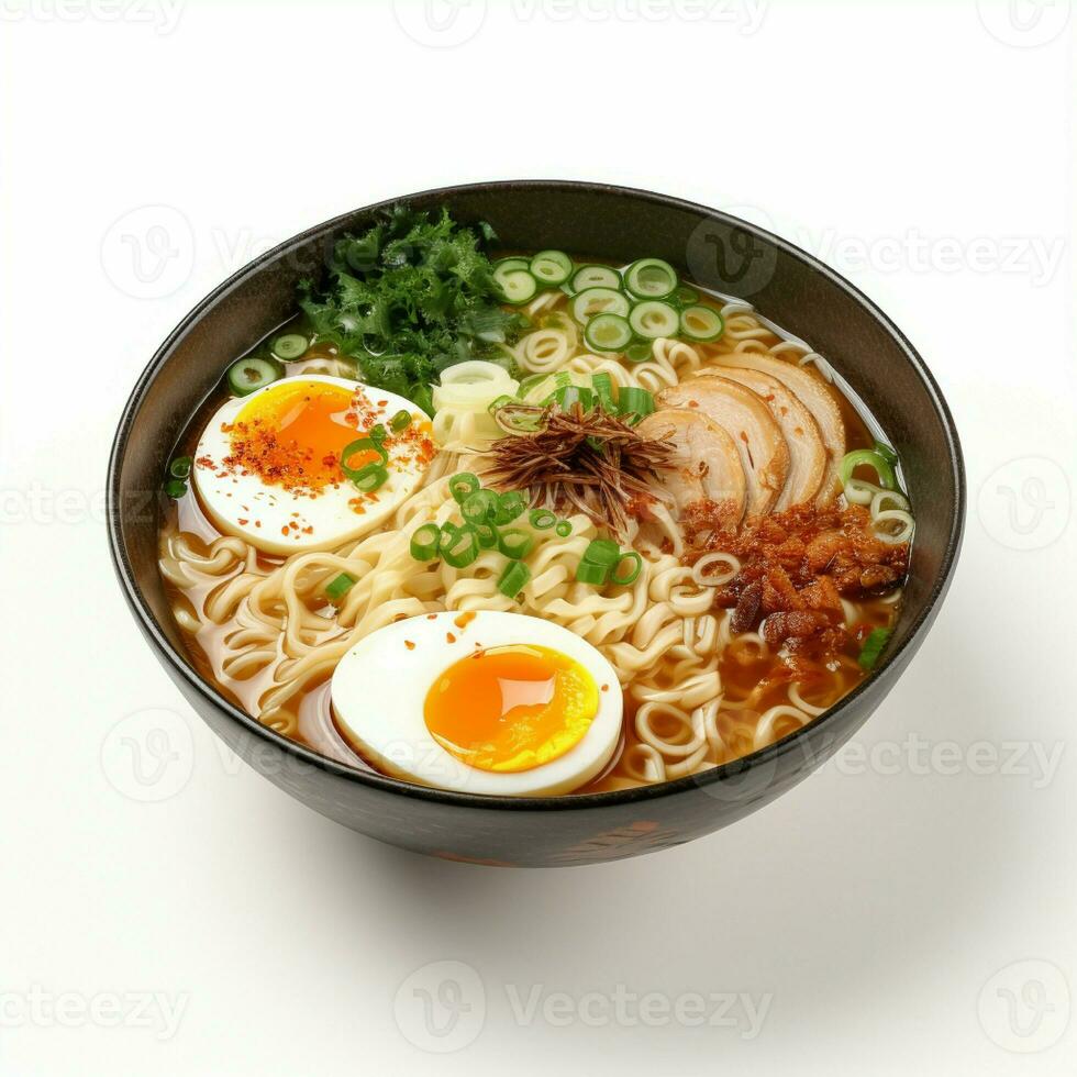 AI generative of a delicious ramen in the bowl, white background photo