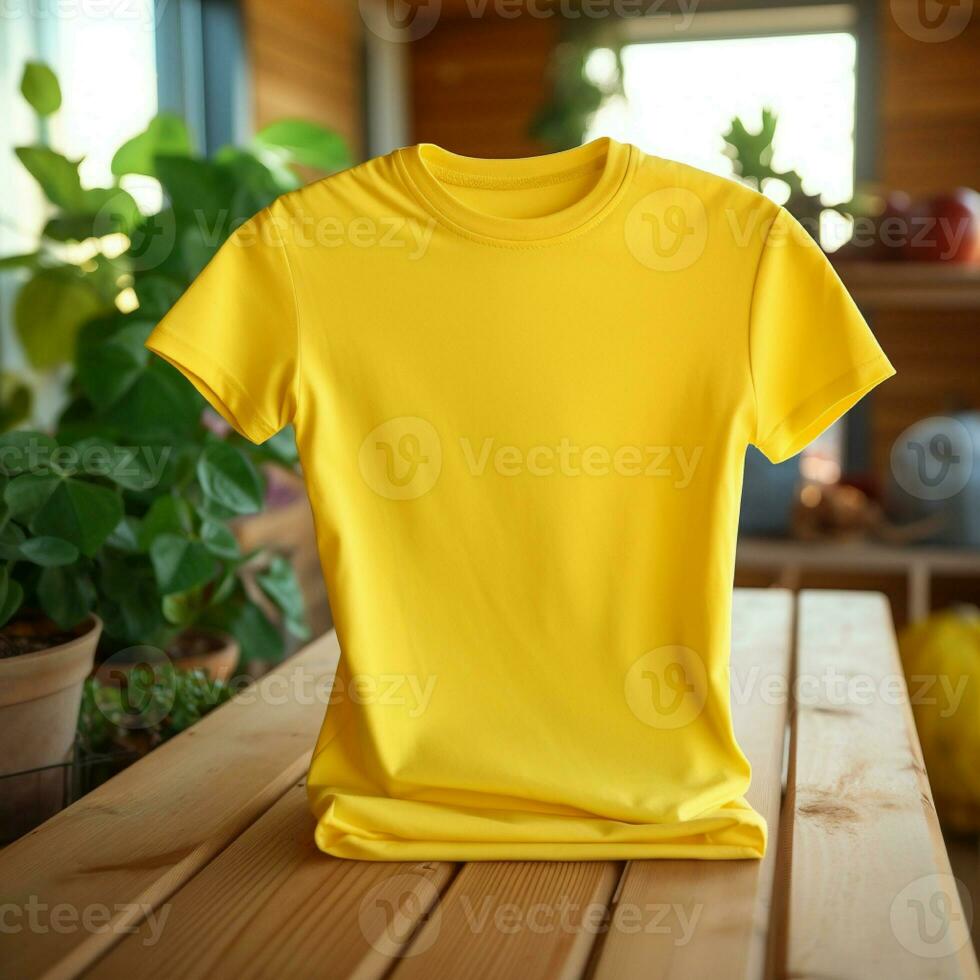 AI generative High quality blank t-shirt in yellow color, perfect to create mockup preview photo
