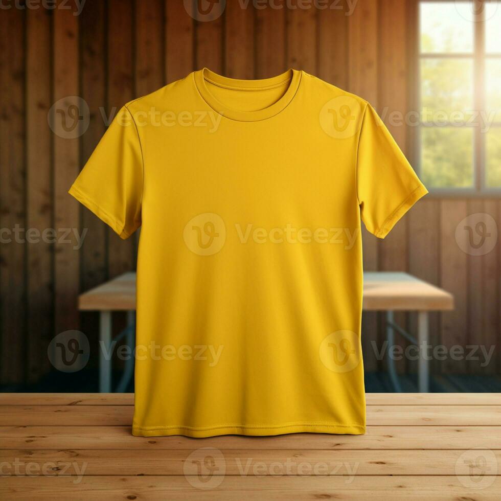 AI generative High quality blank t-shirt in yellow color, perfect to create mockup preview photo