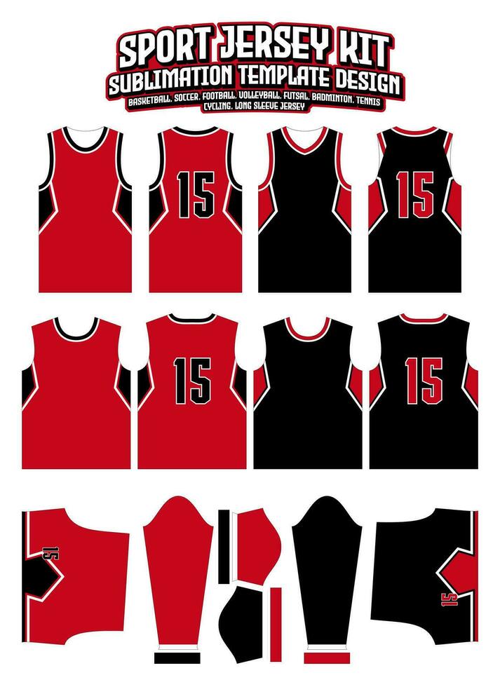 Red Black Simple Jersey Design Sportswear Pattern Template vector