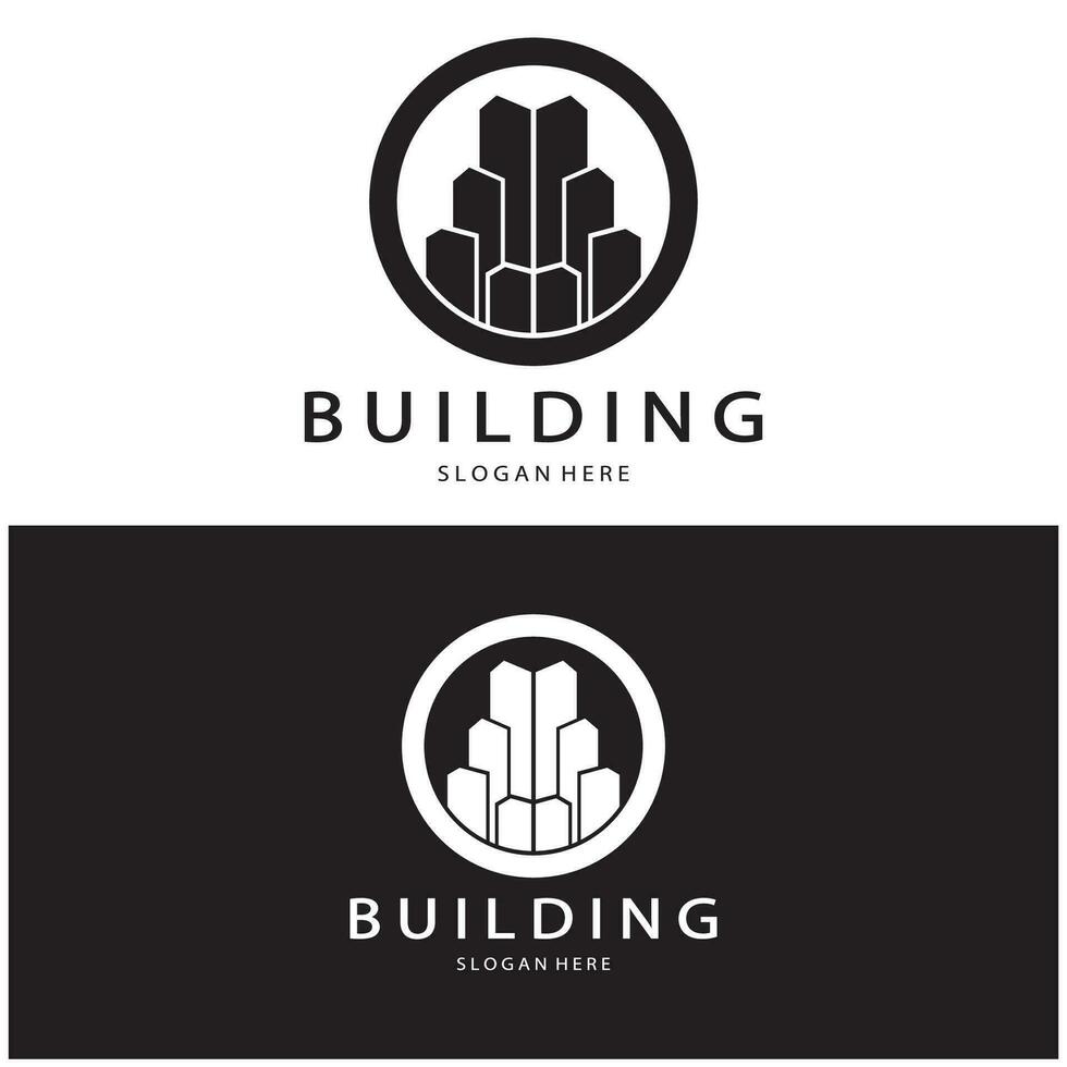 diseño de ilustración de vector de logotipo de construcción, plantilla de logotipo de bienes raíces, icono de símbolo de logotipo