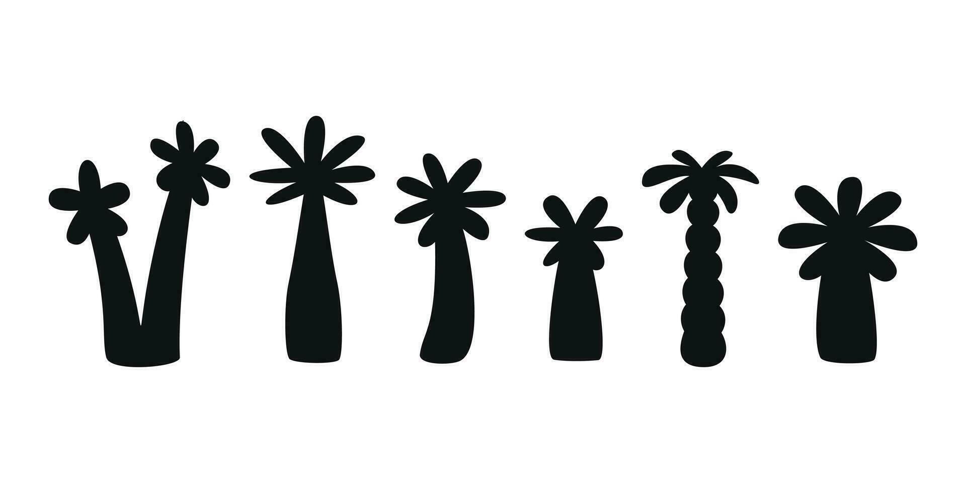 Flat vector silhouette illustrations of palms