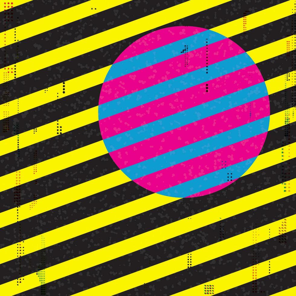 Abstract high contrast geometric shape and stripes with riso print effect vector illustration background.