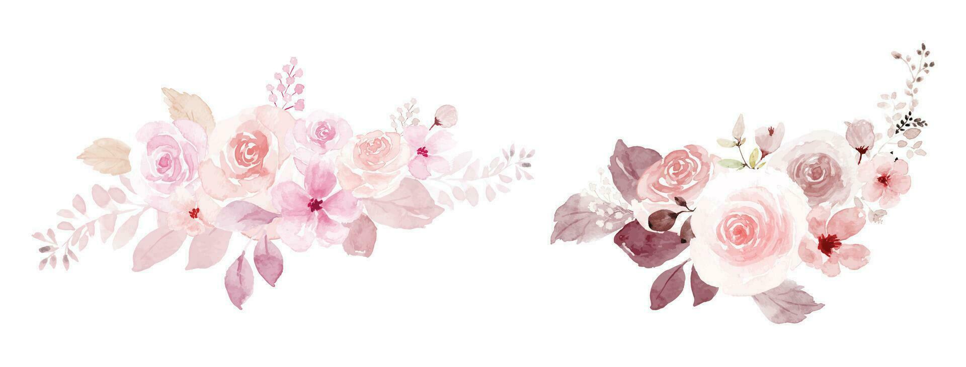 Watercolor pink and red light floral gentle bouquets set vector