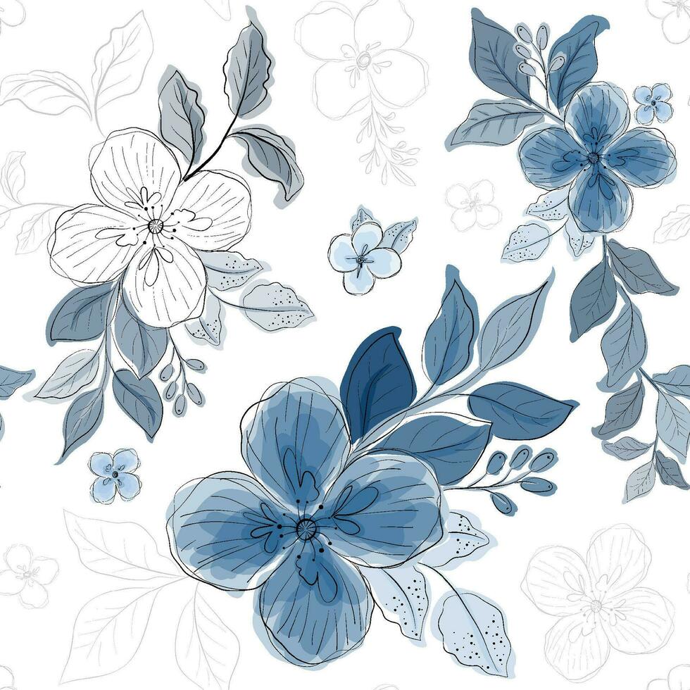 sin costura modelo con azul ramo de flores floral acuarela estilo vector