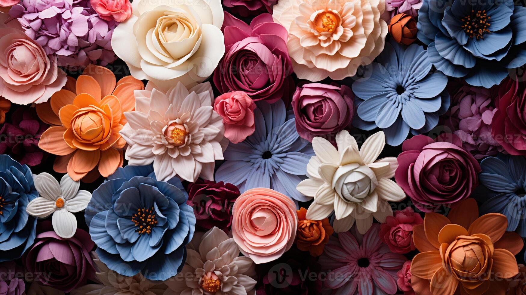 Beautiful colorful various of flowers backdrop wall full background. AI Generated photo