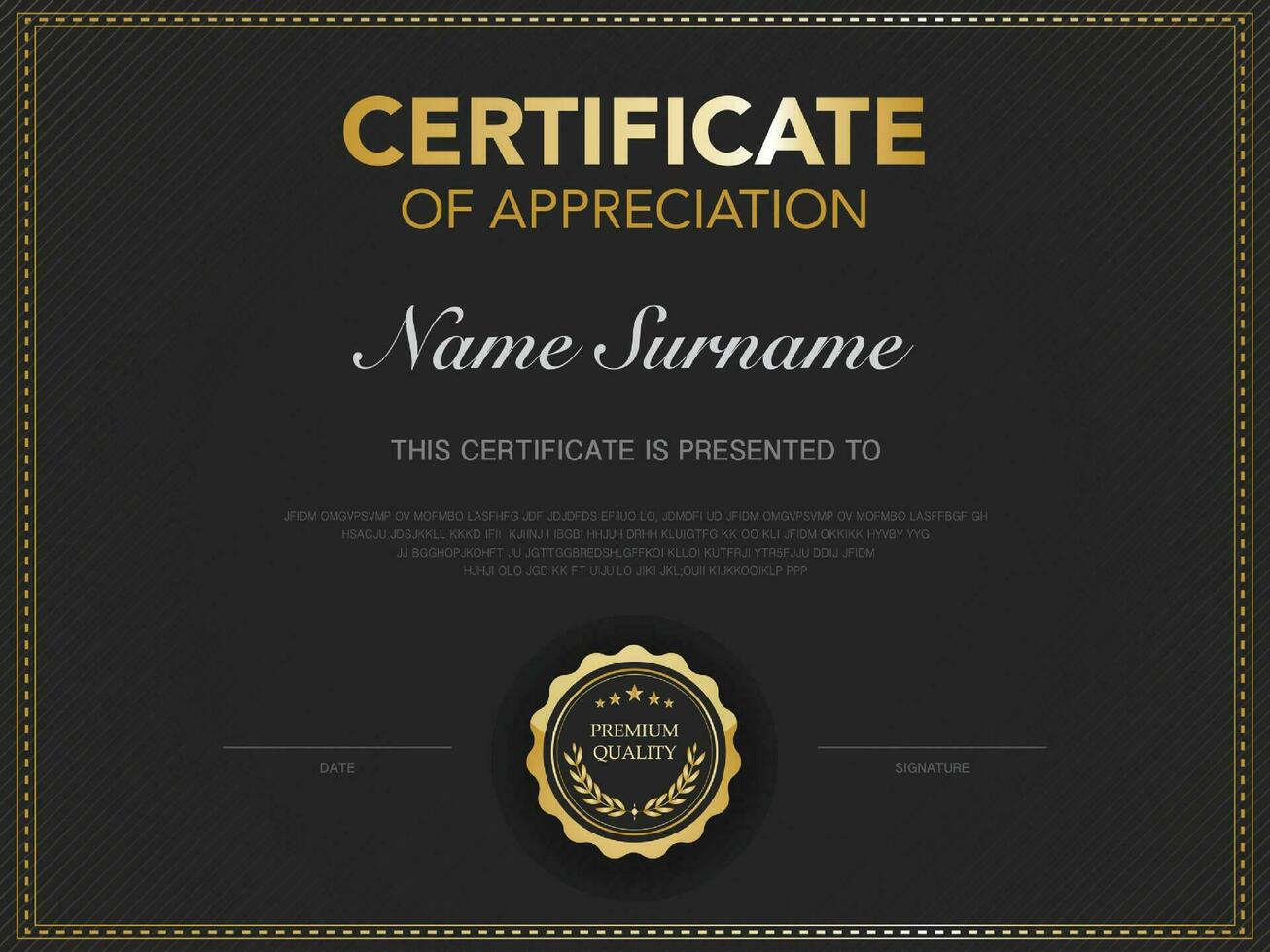 certificate of achievement template black and gold color with luxury and modern style vector image. awards diploma of work. illustration gift card design.