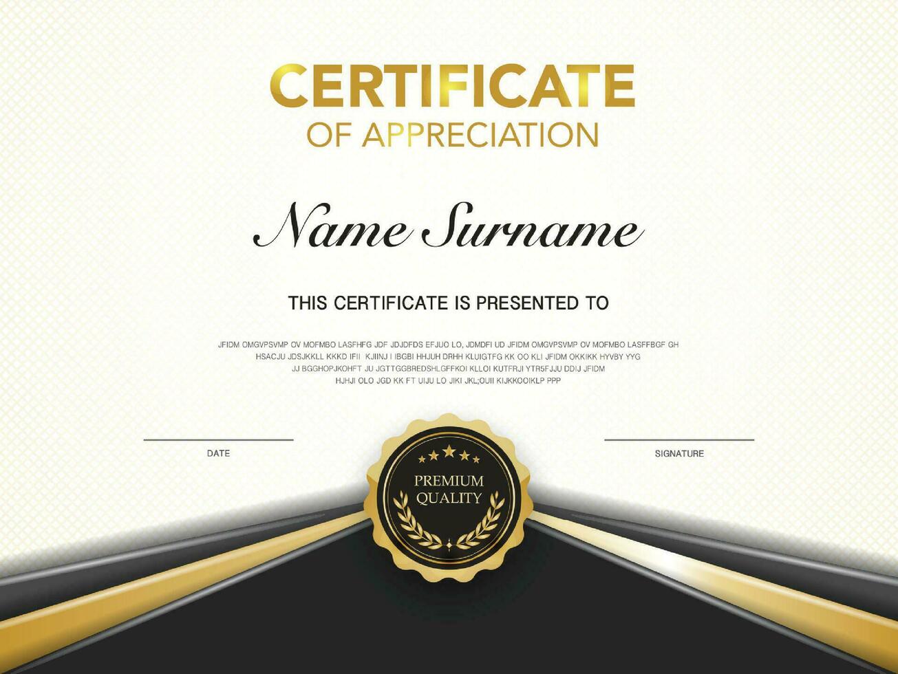 certificate of achievement template black and gold color with luxury and modern style vector image. awards diploma of work. illustration gift card design.