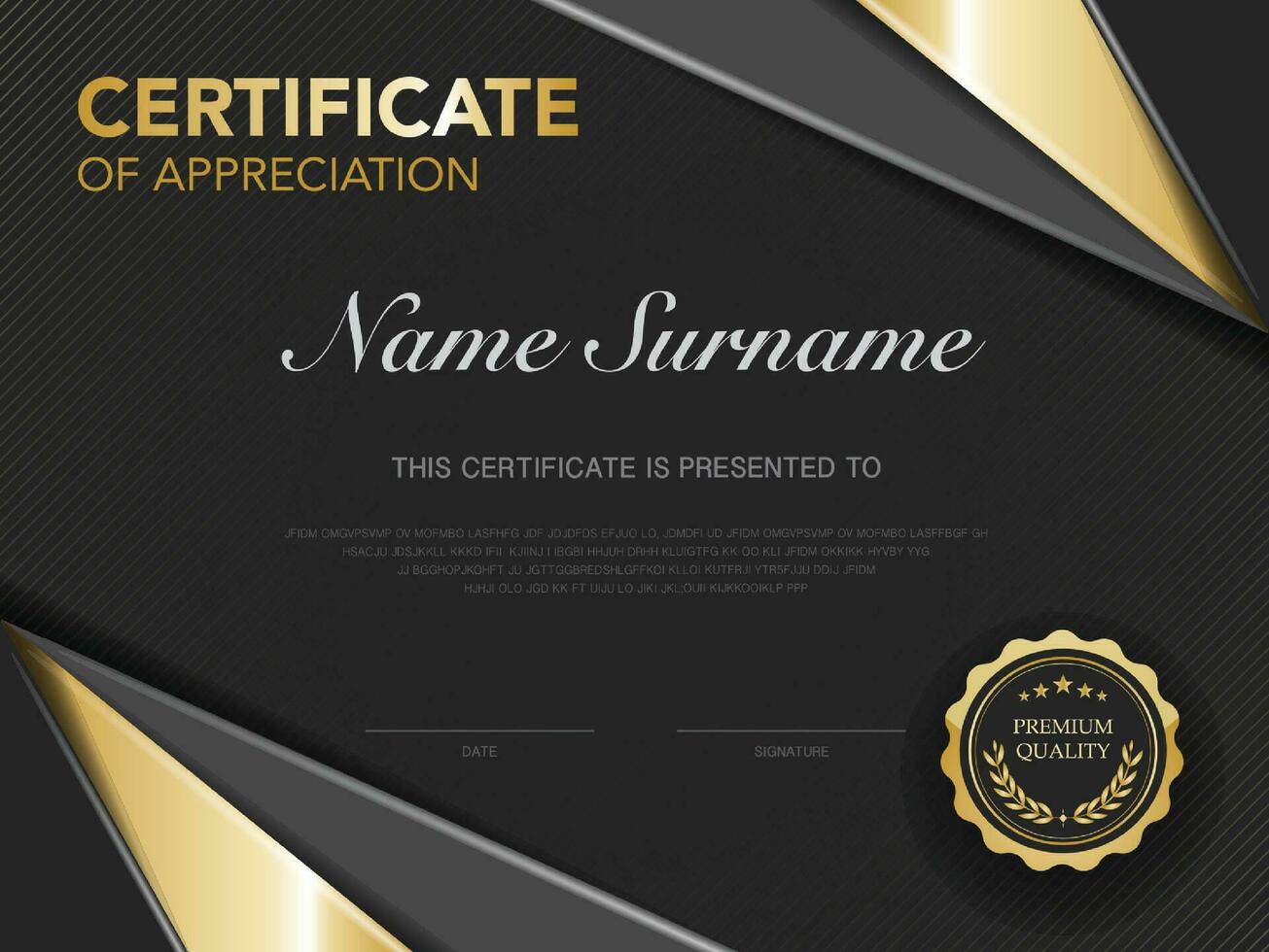 certificate of achievement template black and gold color with luxury and modern style vector image. awards diploma of work. illustration gift card design.