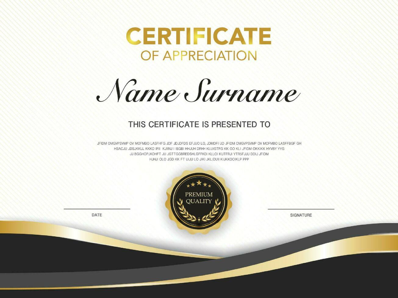 certificate of achievement template black and gold color with luxury and modern style vector image. awards diploma of work. illustration gift card design.