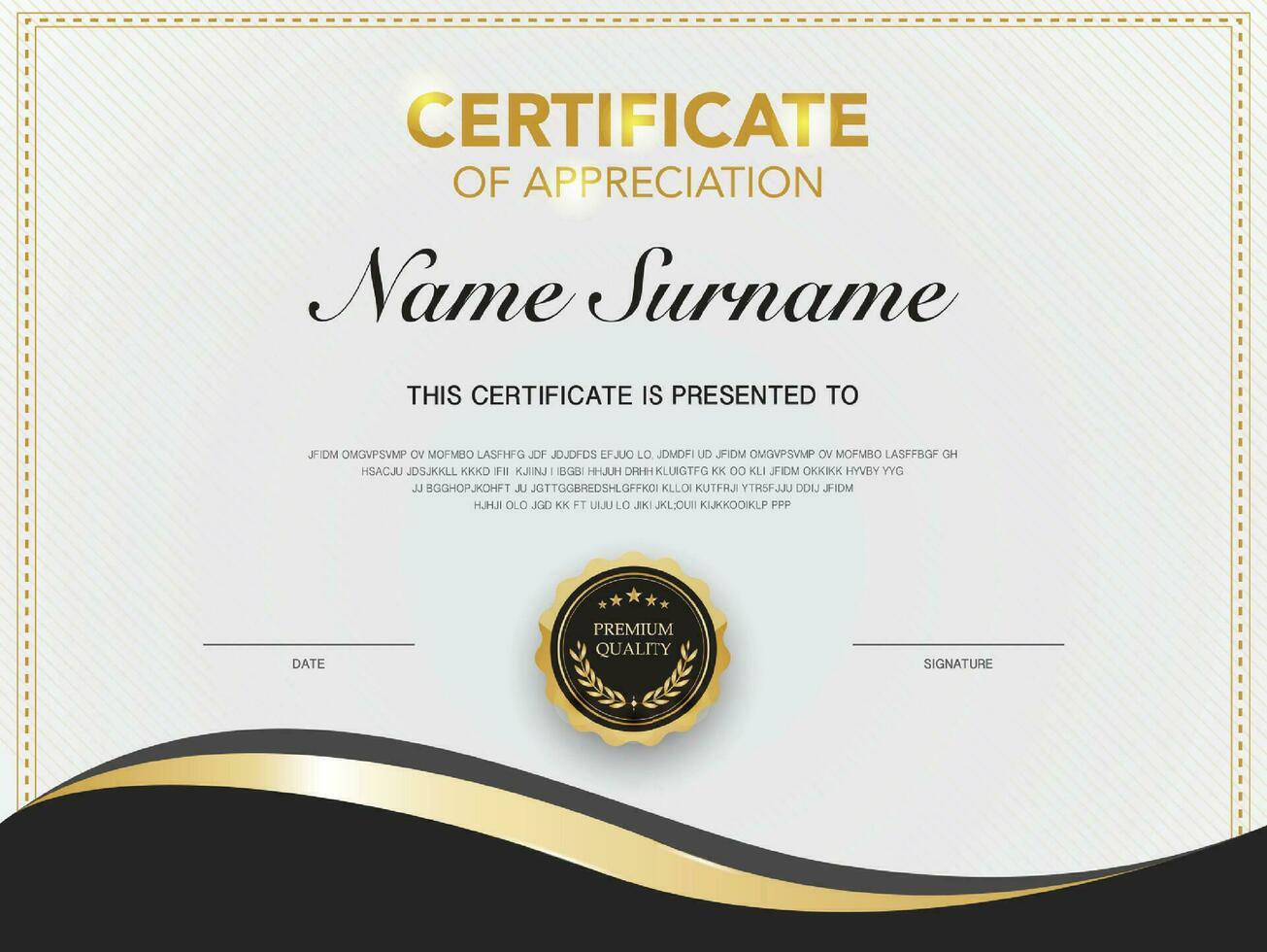 certificate of achievement template black and gold color with luxury and modern style vector image. awards diploma of work. illustration gift card design.