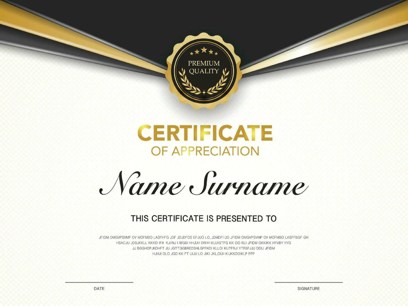 certificate of achievement template black and gold color with luxury and modern style vector image. awards diploma of work. illustration gift card design.