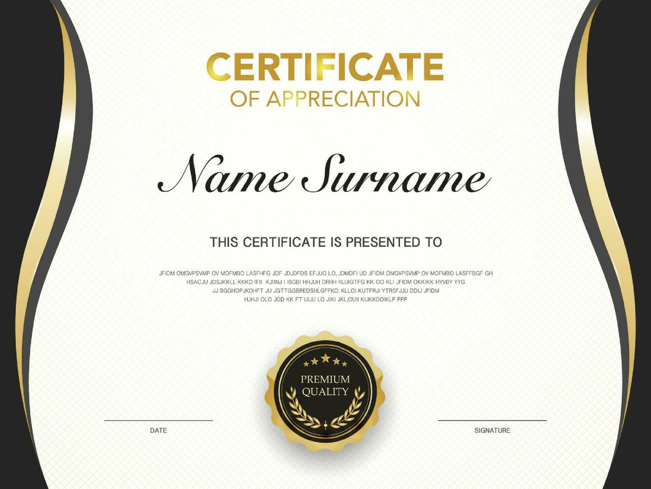 certificate of achievement template black and gold color with luxury and modern style vector image. awards diploma of work. illustration gift card design.