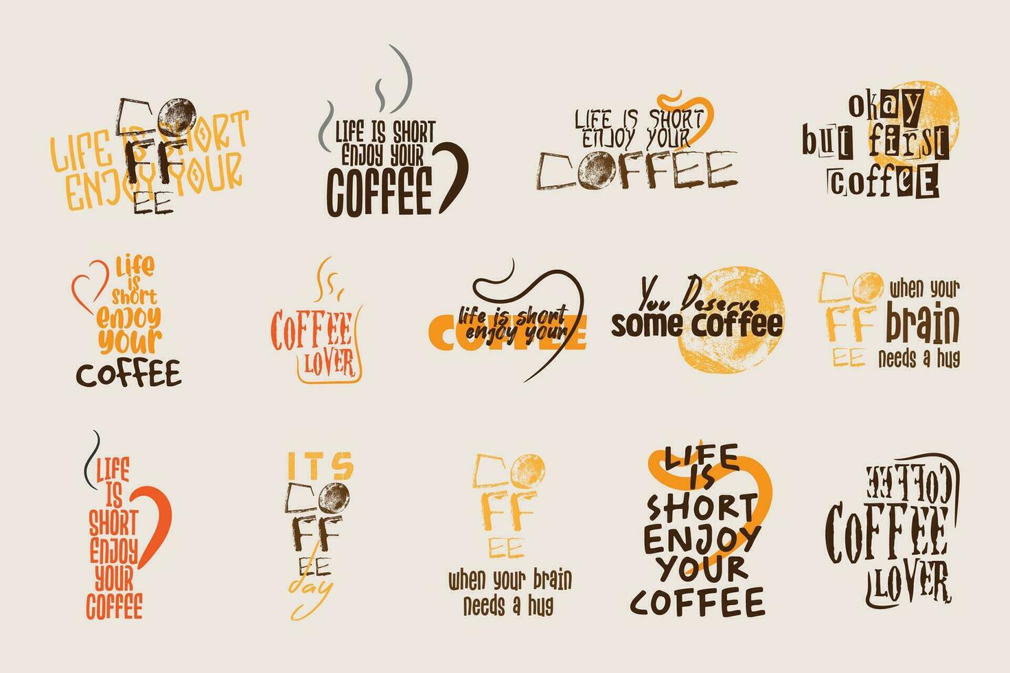 set of coffee lover typography vector