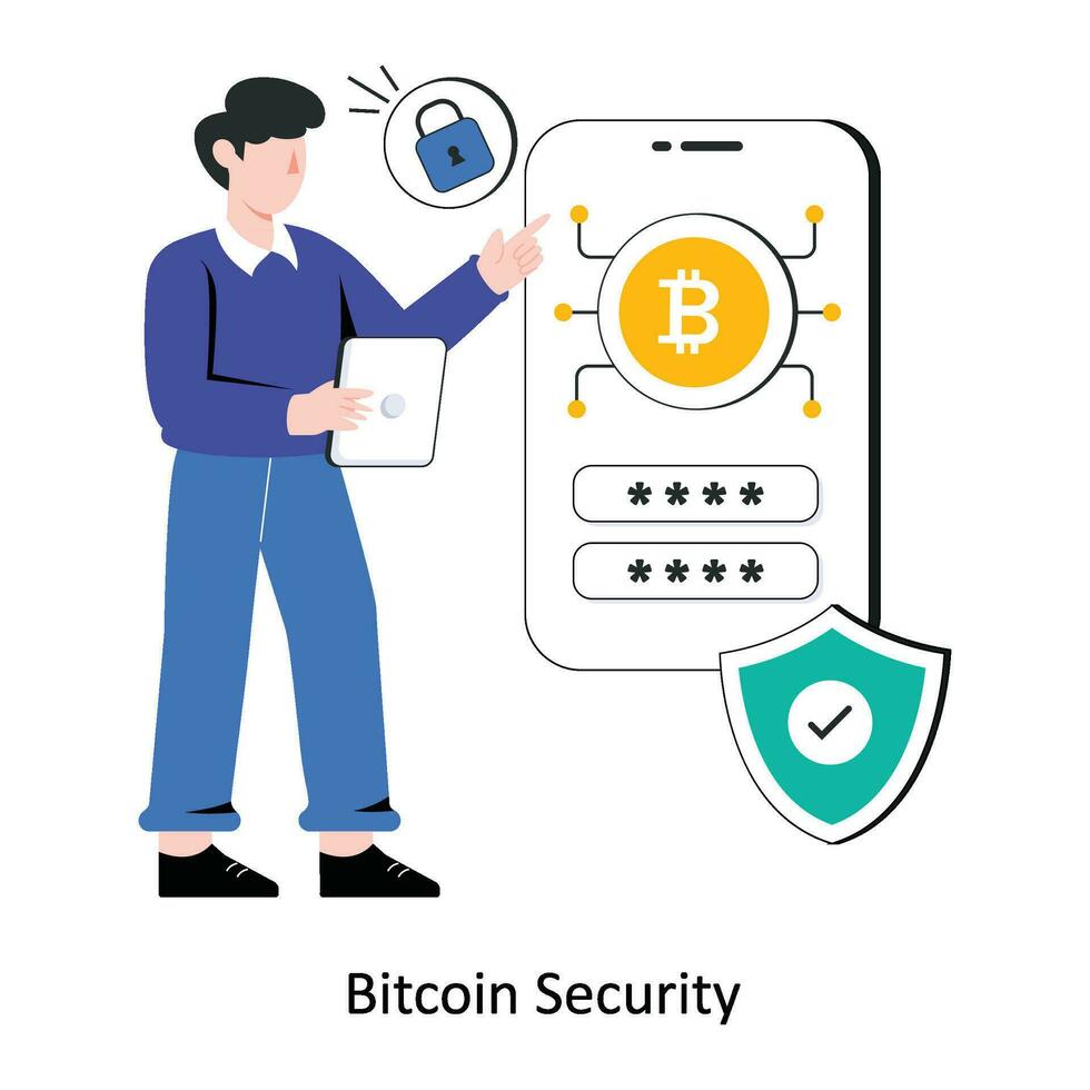 Bitcoin Security flat style design vector illustration. stock illustration