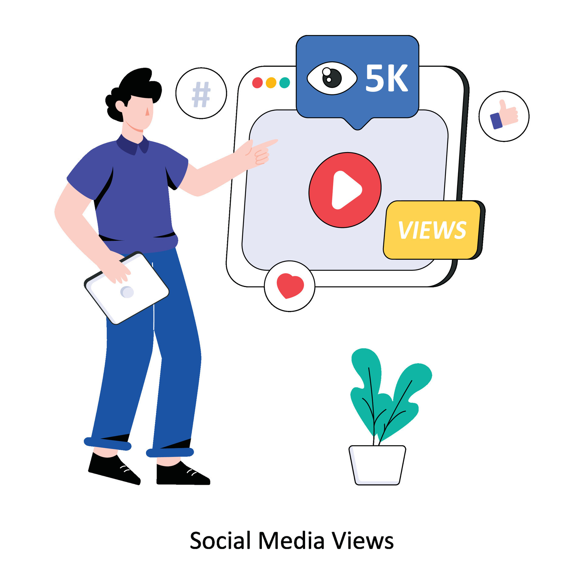 Social Media Views flat style design vector illustration. stock ...