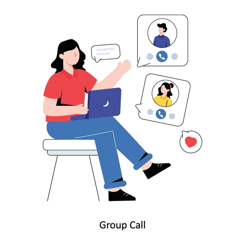 Group Call flat style design vector illustration. stock illustration