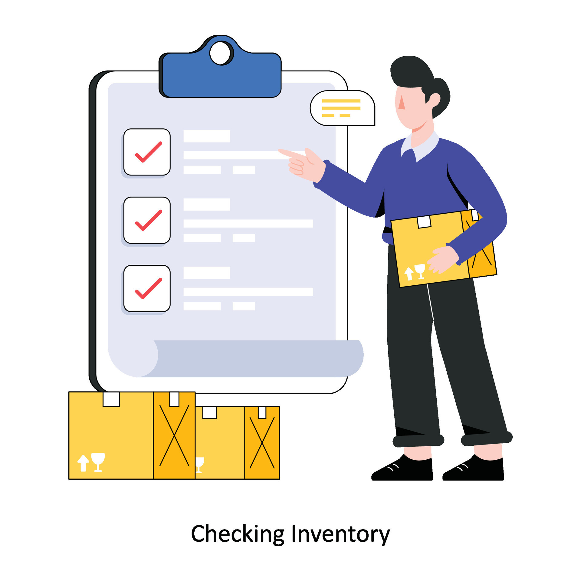 Checking Inventory flat style design vector illustration. stock