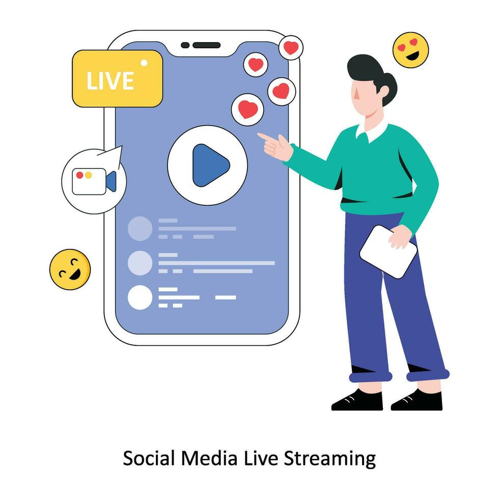 Social Media Live Streaming flat style design vector illustration. stock illustration