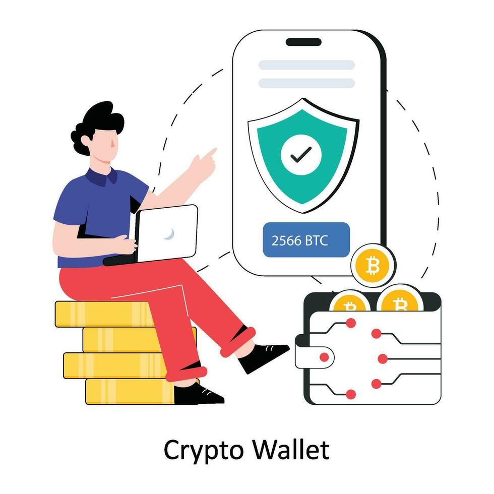 Crypto Wallet flat style design vector illustration. stock illustration