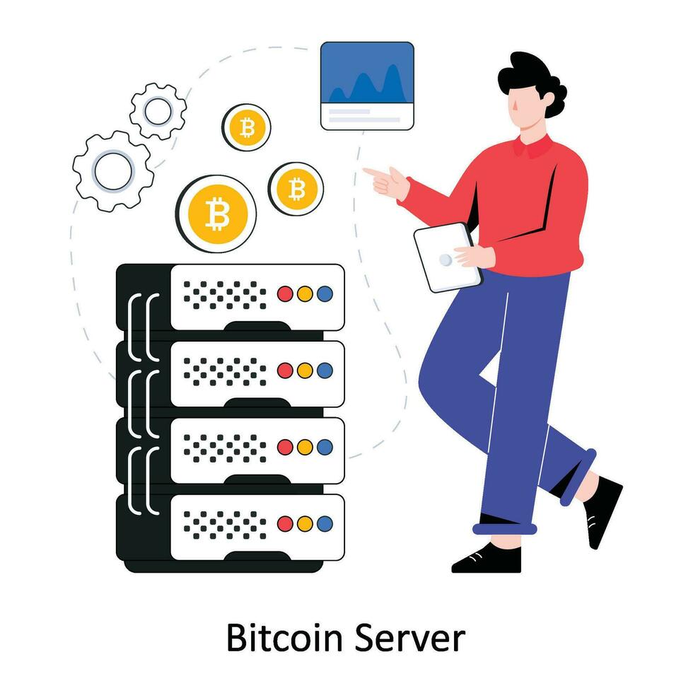 Bitcoin Server flat style design vector illustration. stock illustration