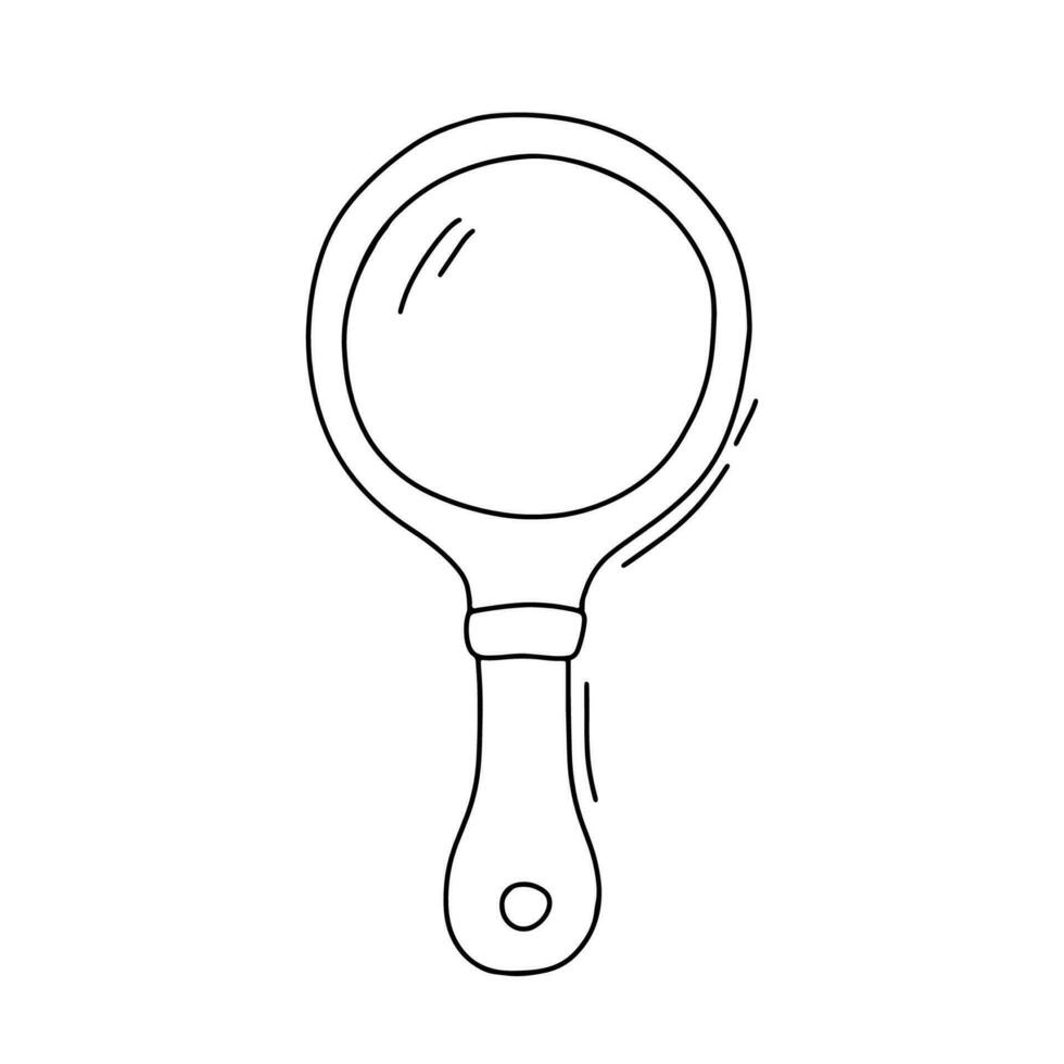 Cute hand mirror doodle sketch. Outline mirror isolated on the white. vector
