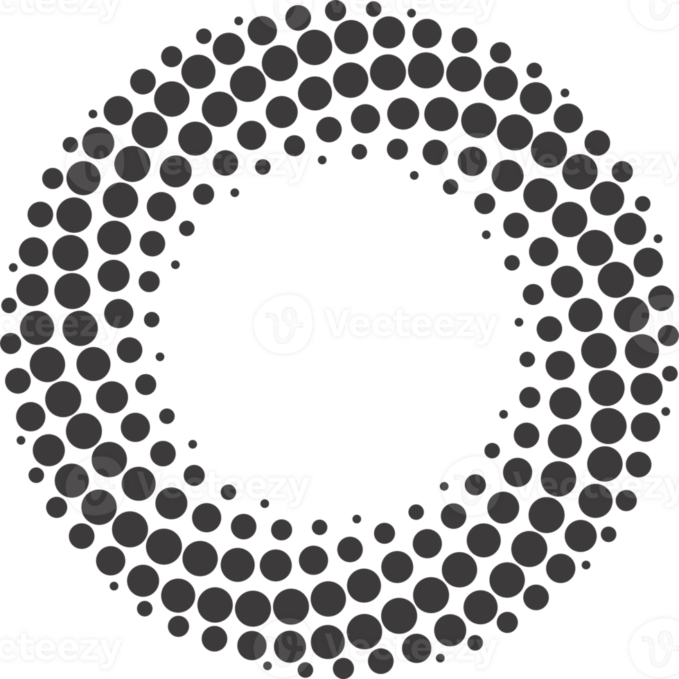 punteado circulo modelo. resumen medio tono gráfico. circular texturizado redondo espiral marco. remolino geométrico anillo con gradación. png