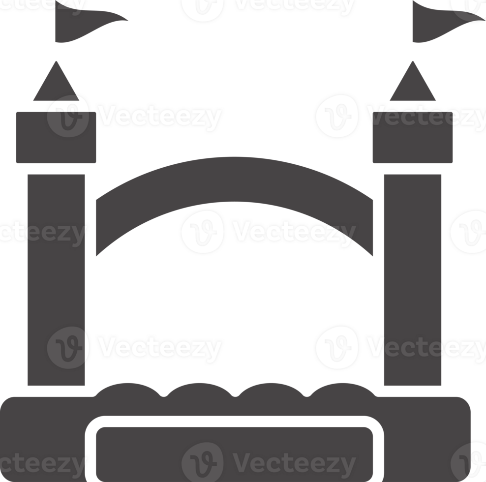 Bouncy inflatable castle. Trampoline pictogram for jumping game. Glyph illustration png