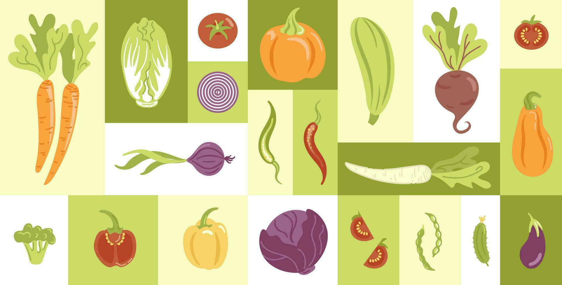 cosecha festival. grande conjunto de vegetales en plano estilo. varios Fresco vegetariano productos agricultura diseño elementos. sano estilo de vida. para pegatinas, carteles, diseño elementos. vector