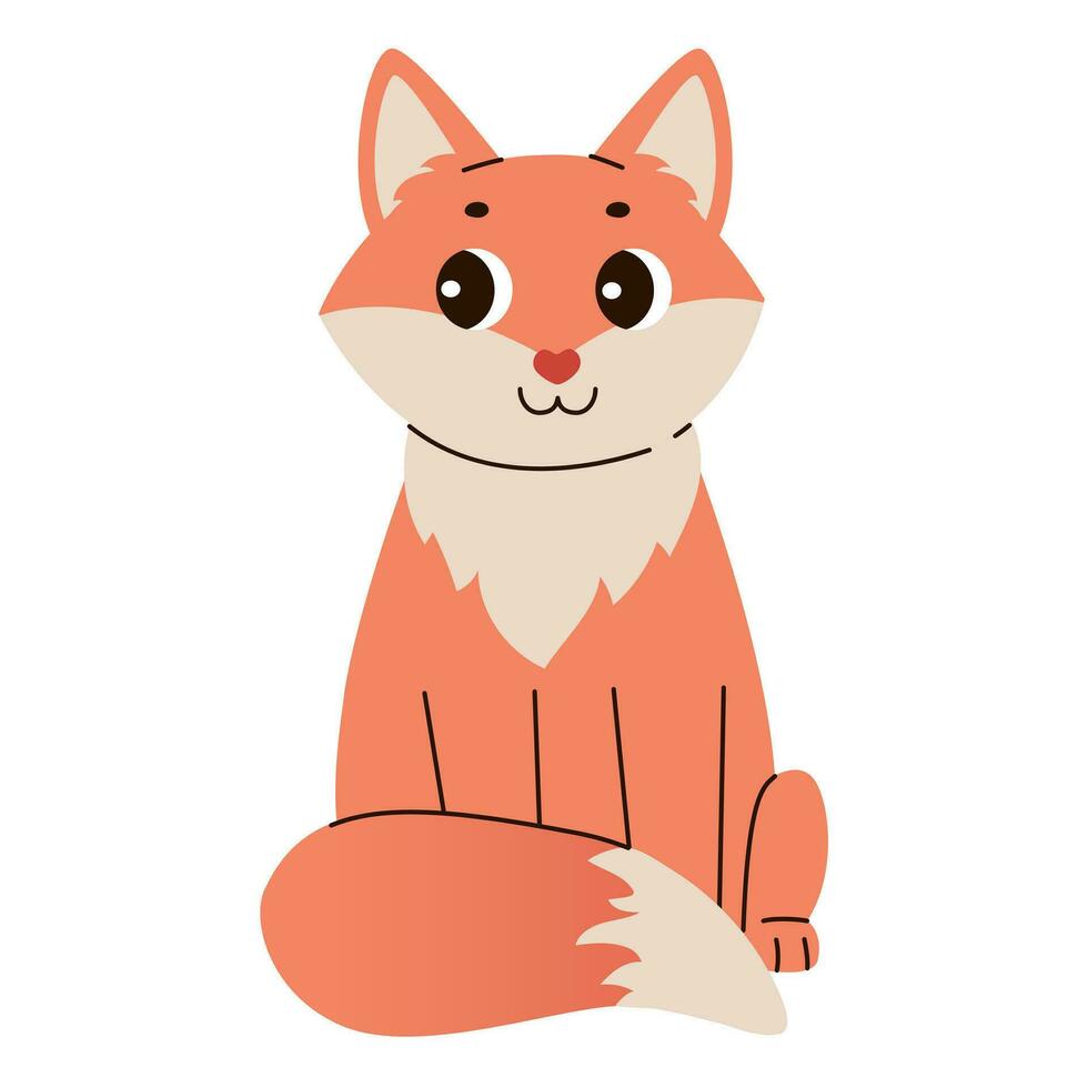 Isolated cute funny fox in flat vector style on white background. Woodland life. Forest animal.