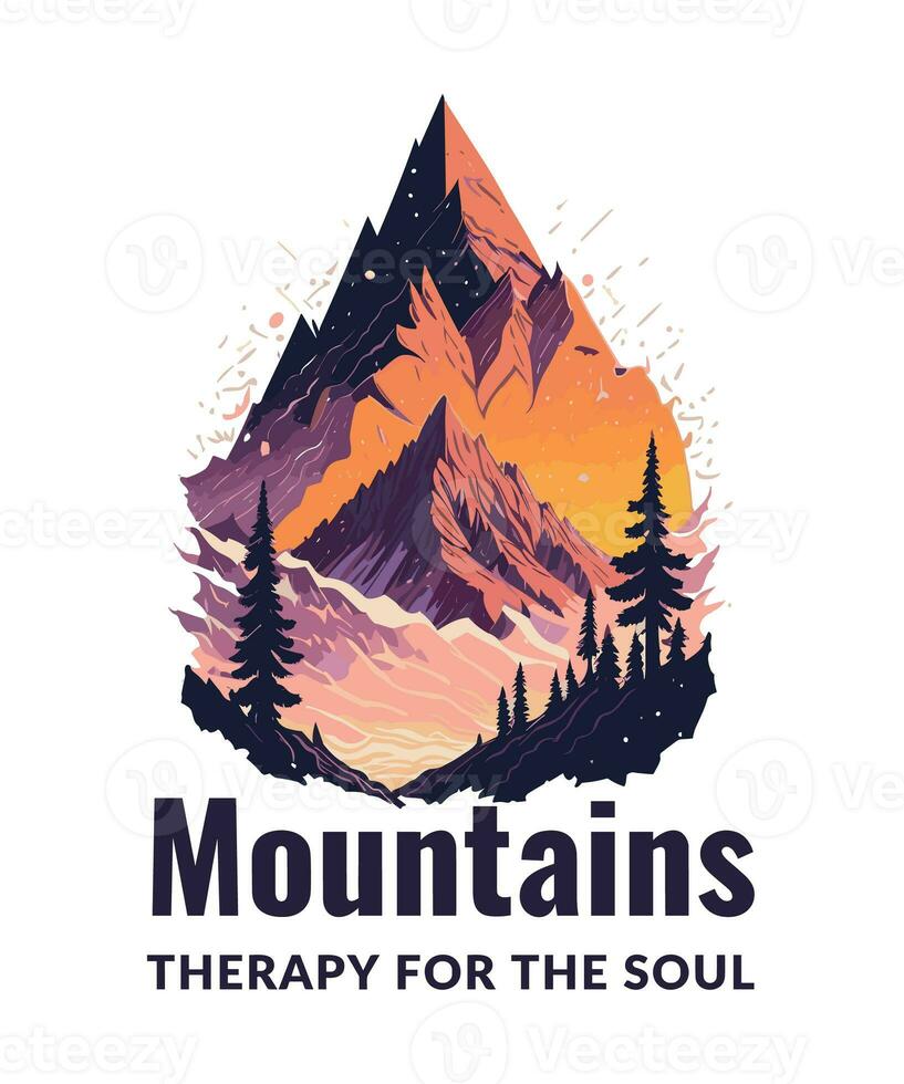 Mountains, therapy for the soul t-shirt design illustration photo