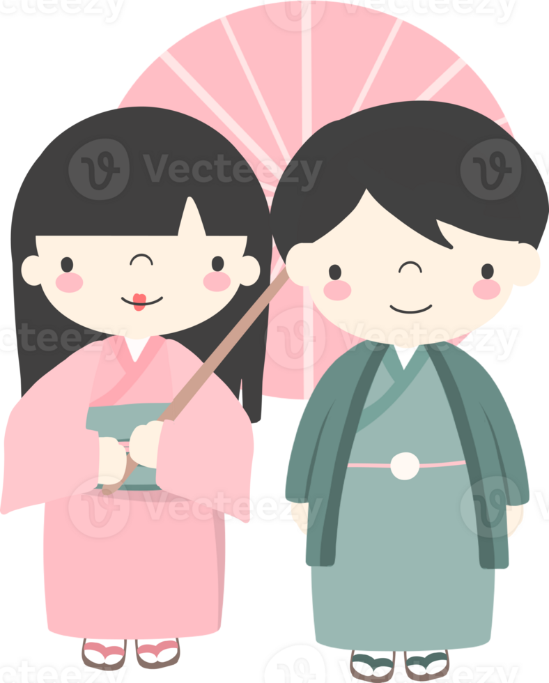 Japonais couple dans traditionnel robe illustration png