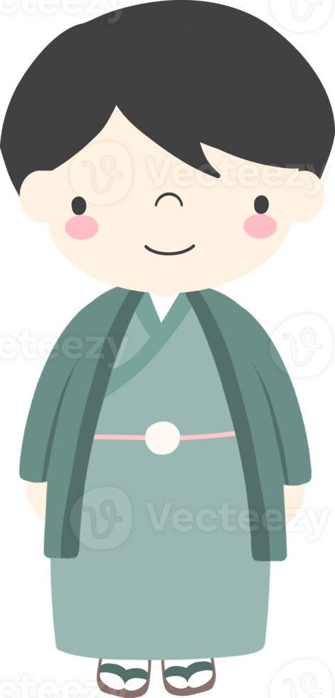 japansk pojke bär traditionell kläder illustration png