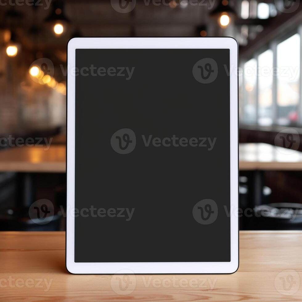 High quality photo of big tablet with blank screen on the table, perfect to create mockup preview