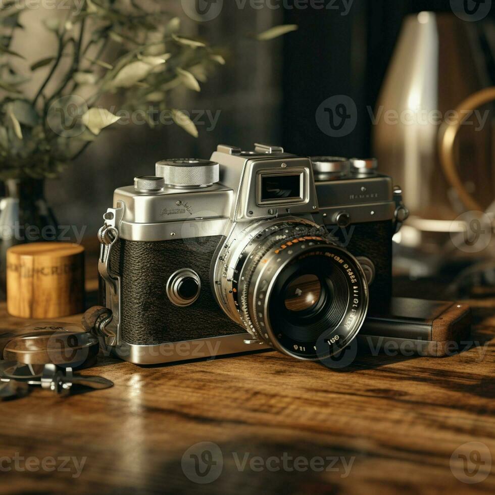 AI generative of High resolution photo of old analog camera placed on the table