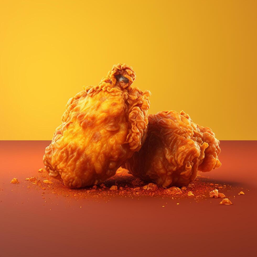 3D style design of fried chicken in yellow background photo