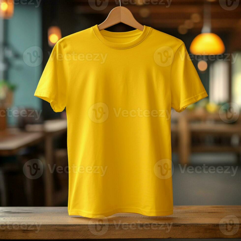 AI generative High quality blank t-shirt in yellow color, perfect to create mockup preview photo