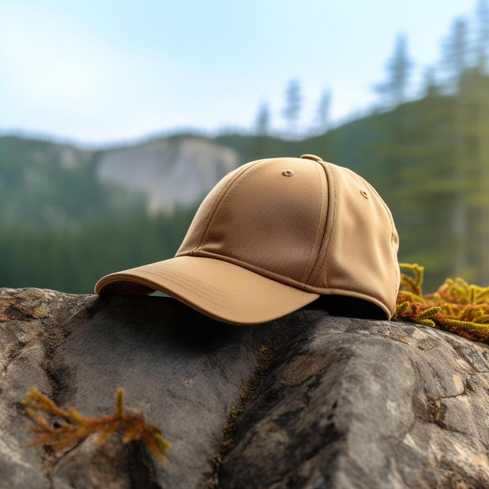 AI Generative Photo of blank light brown baseball hat, ultra realistic, 8K, suitable to create hat mockup or cap mockup