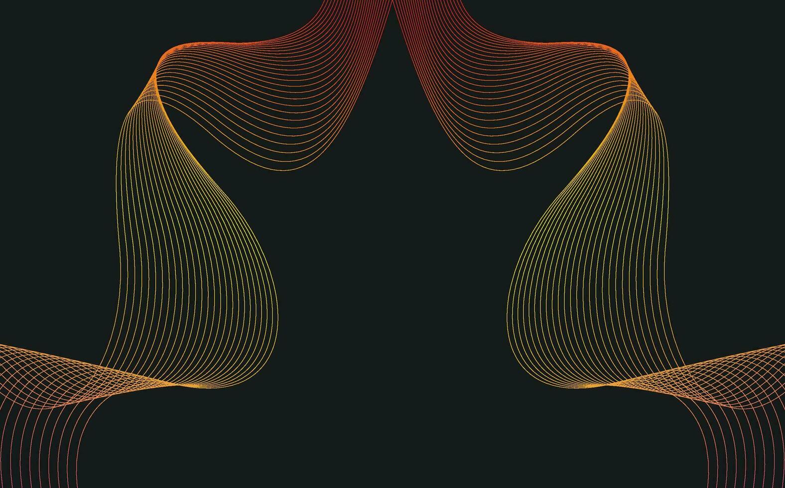 Modern trending abstract black background with curving bright full color ribbon of liquid paint. Template for design presentation, flyer, card, web page. Vector illustration EPS10