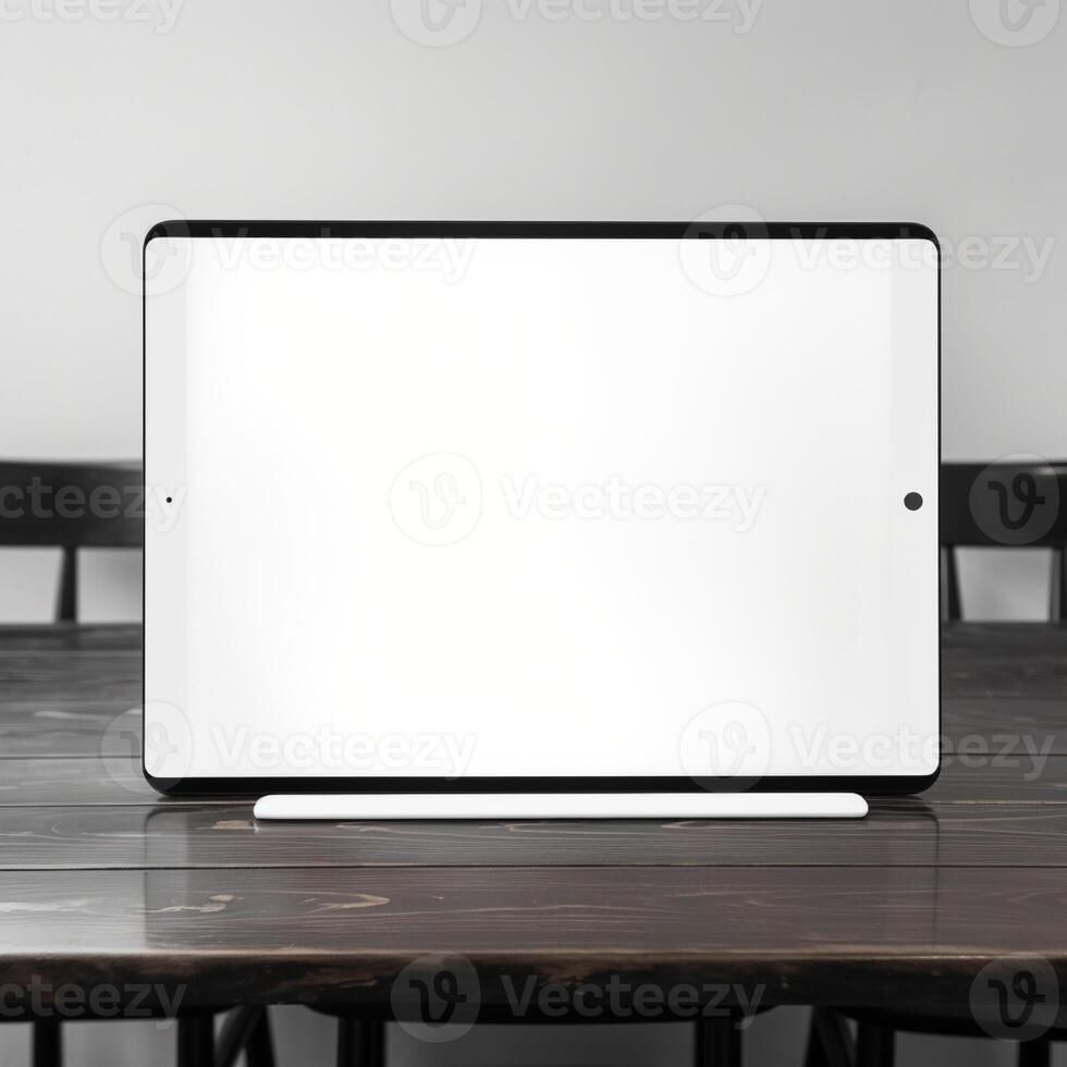 High quality photo of big tablet with blank screen on the table, perfect to create mockup preview